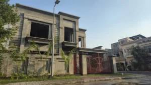 Two-storey house at grey structure stage in Lahore built by Glorious Builders
