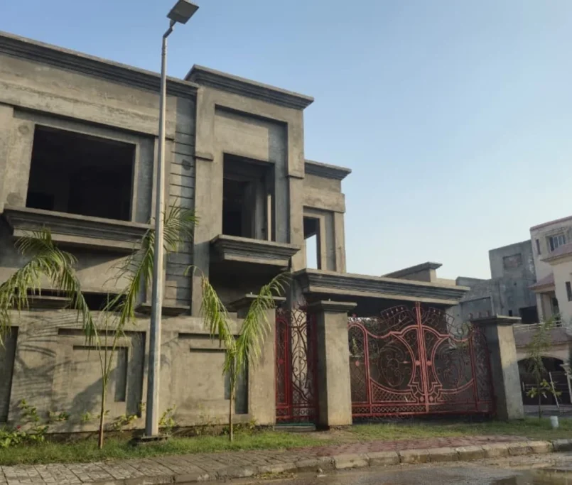 Two-storey house at grey structure stage in Lahore built by Glorious Builders