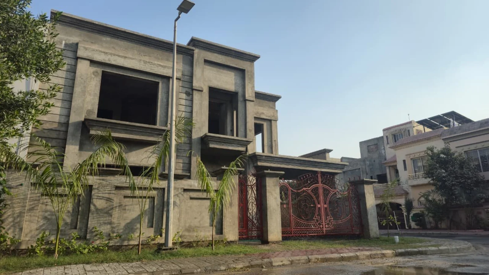 Two-storey house at grey structure stage in Lahore built by Glorious Builders